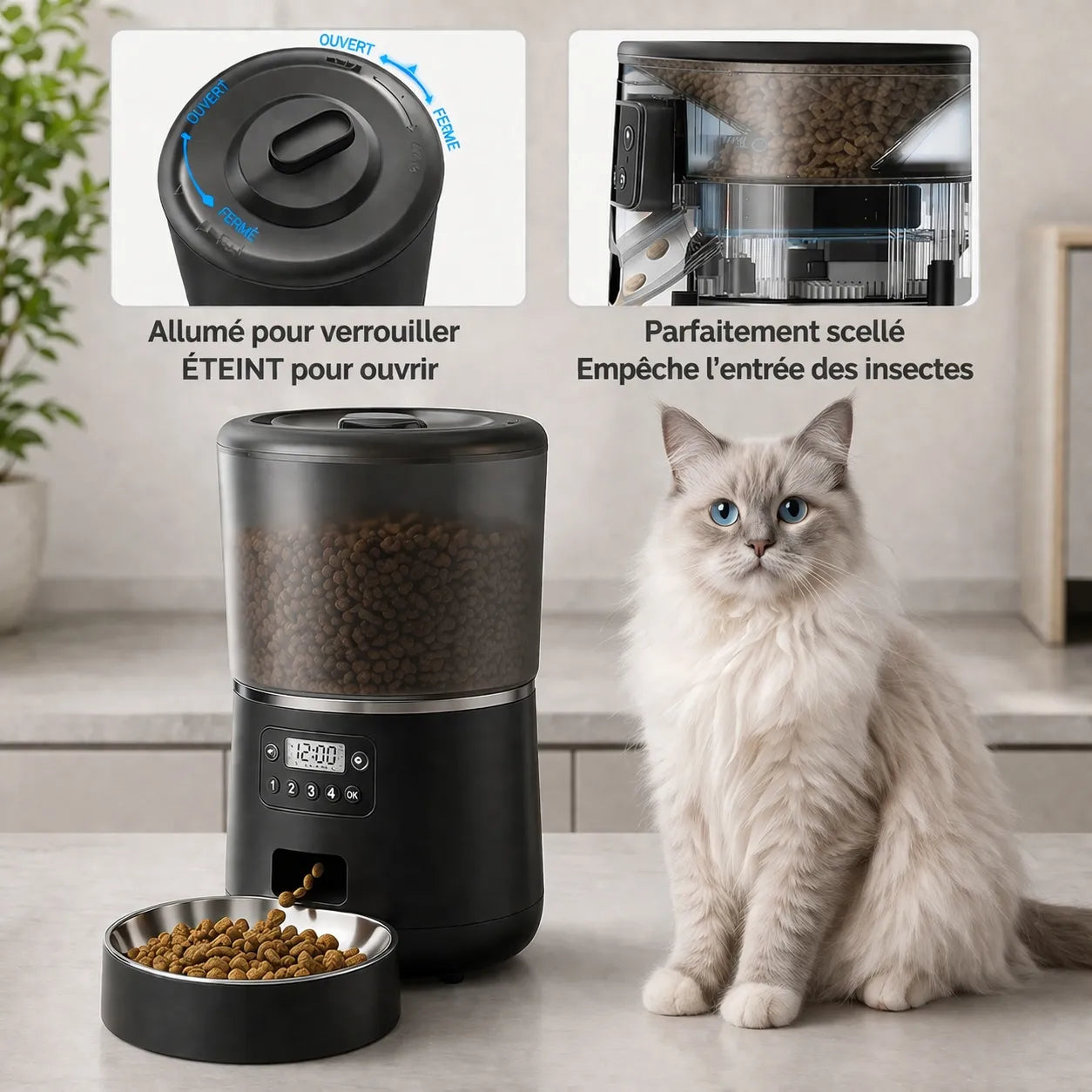 Distributeur croquettes chat 4L - Programmable anti-insectes