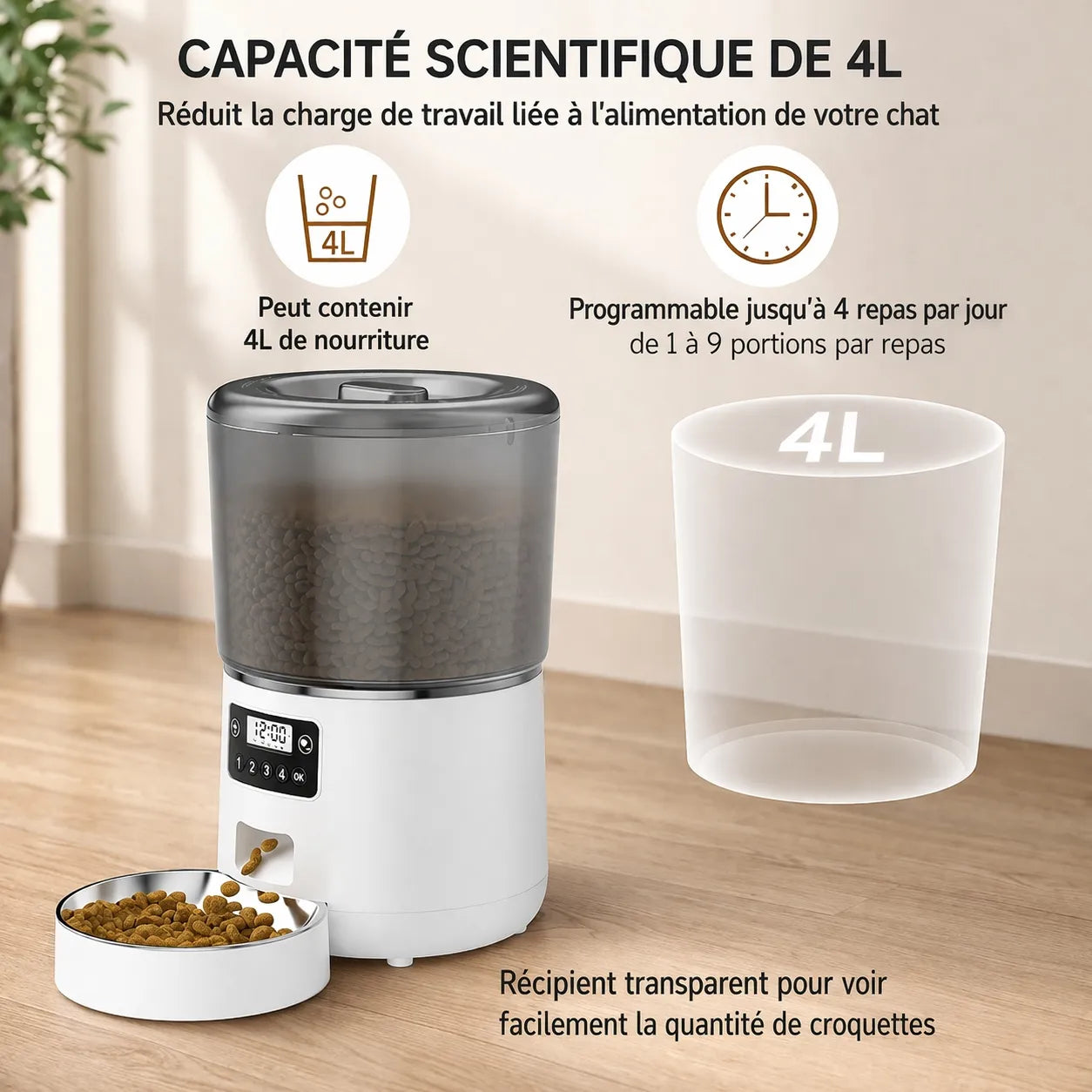 Distributeur croquettes chat 4L - Programmable anti-insectes