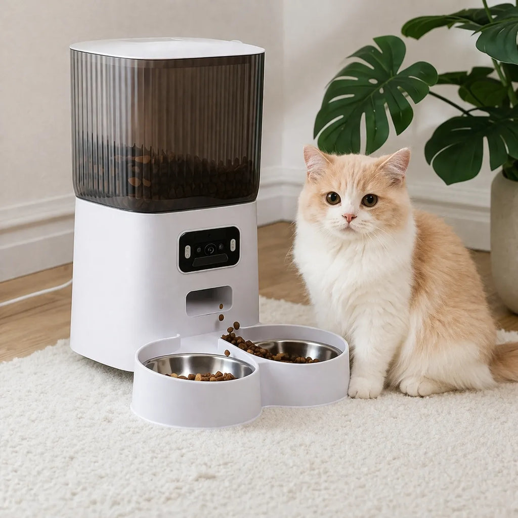 Distributeur eau et croquette chat - Connecté avec caméra HD