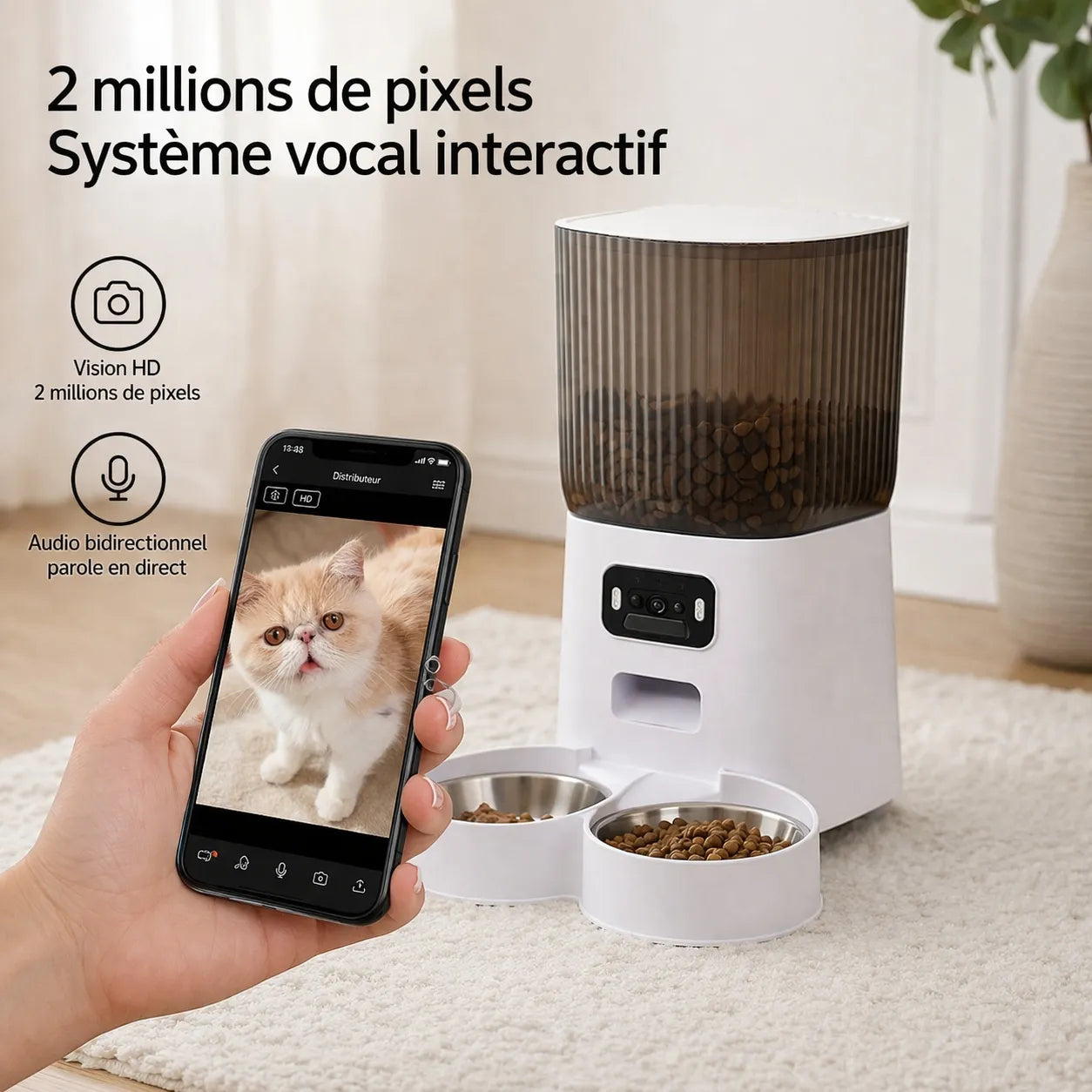 Distributeur eau et croquette chat - Connecté avec caméra HD