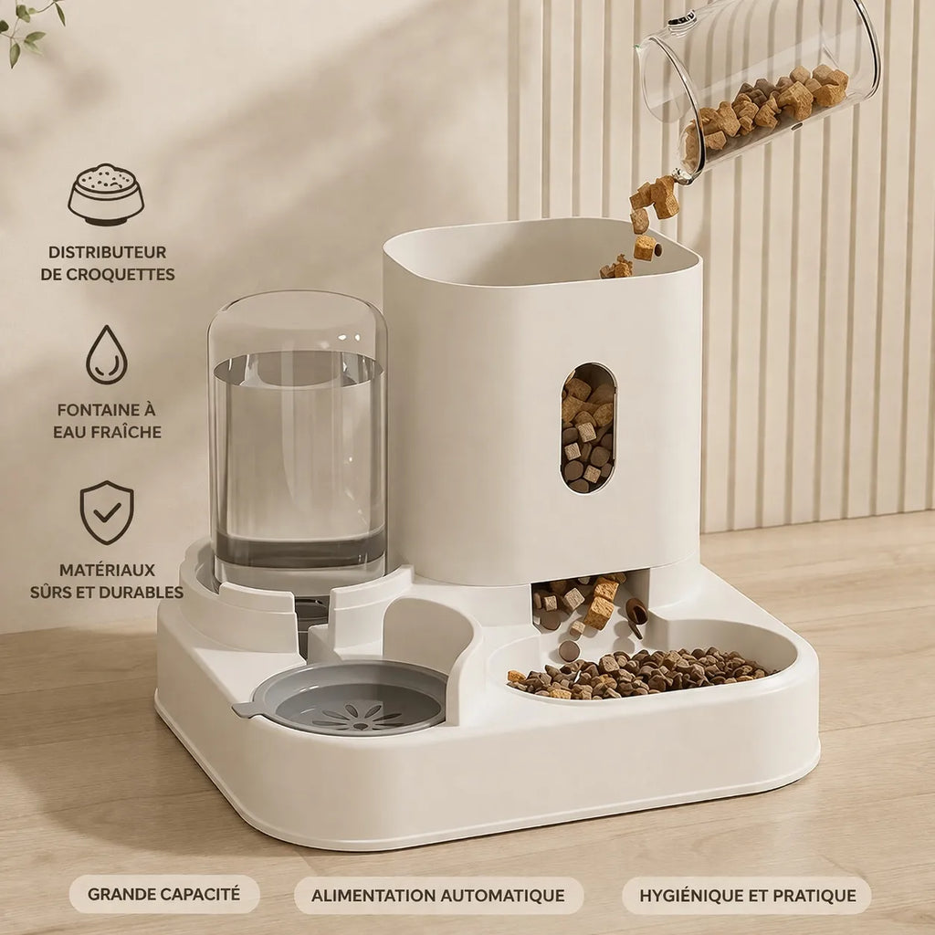 Distributeur eau et croquette chat - Grande capacité
