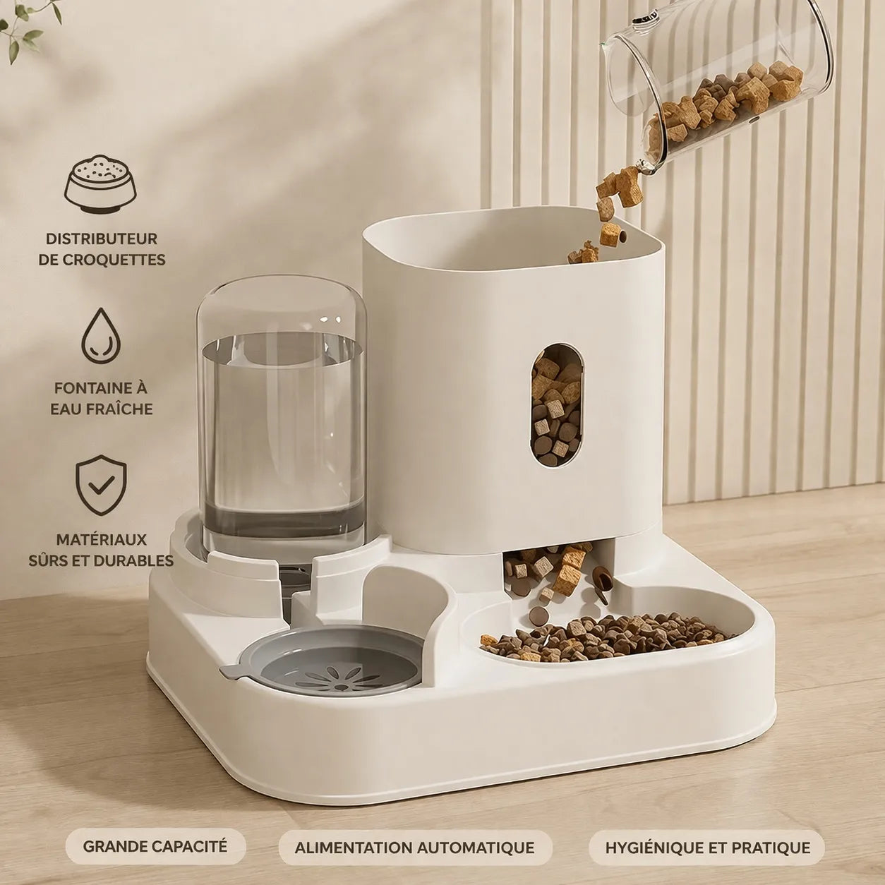 Distributeur eau et croquette chat - Grande capacité