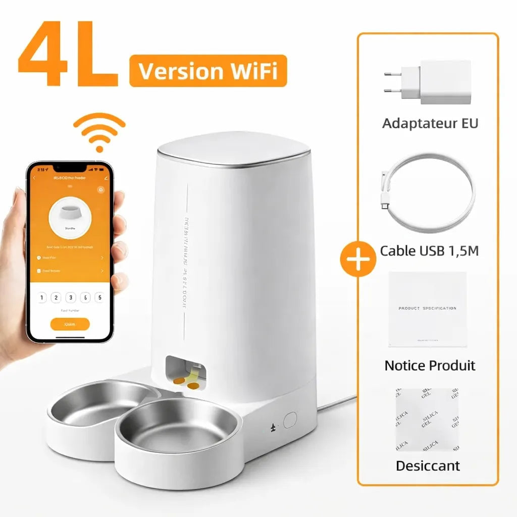 Distributeur eau et croquette chat WiFi 4L - Automatique