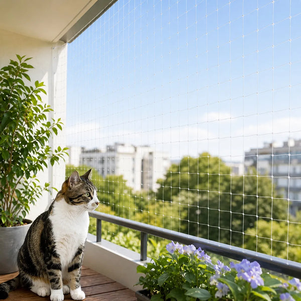 Filet balcon chat transparent - Protection sans perçage