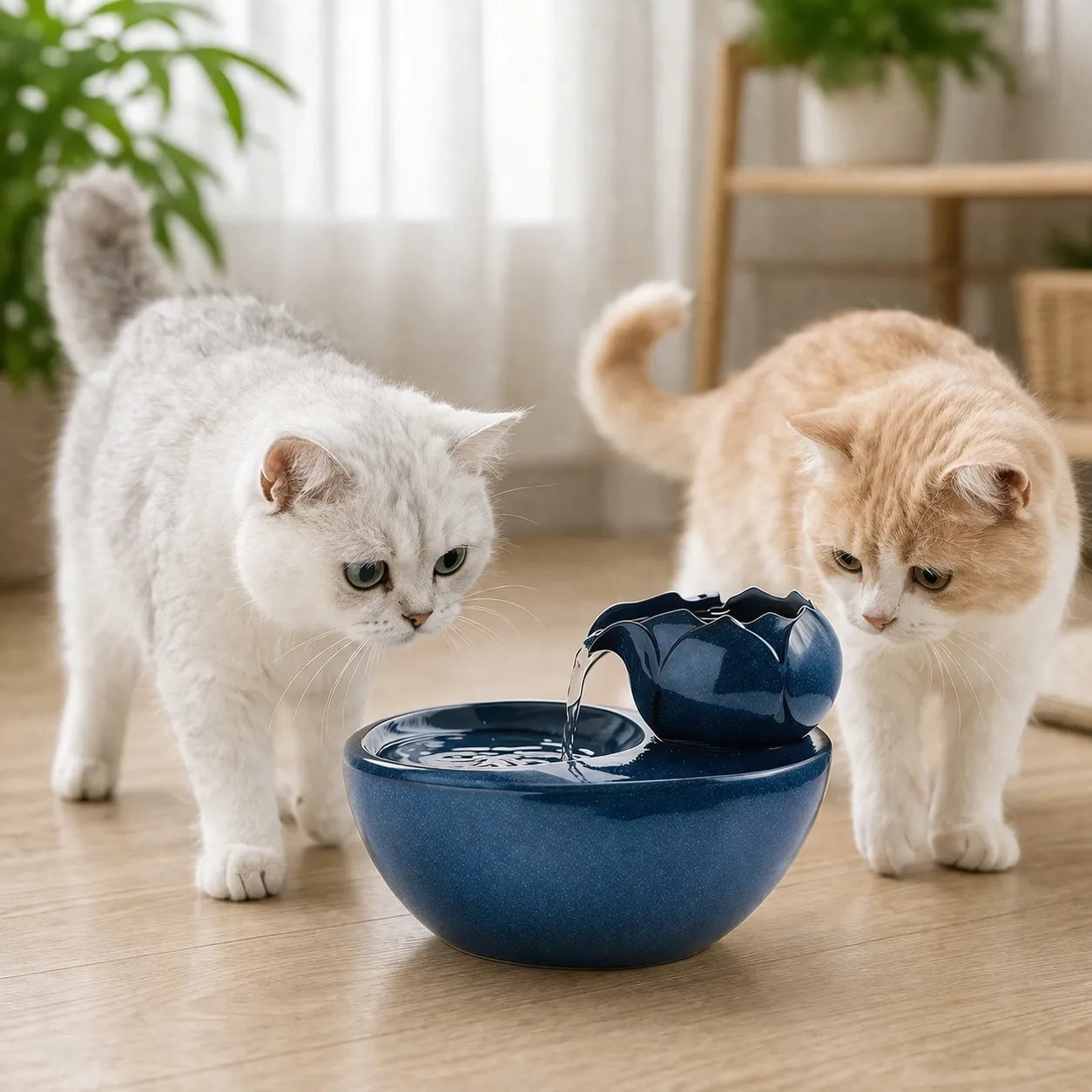 Fontaine à eau chat en céramique - Abreuvoir filtrant 1,5 L