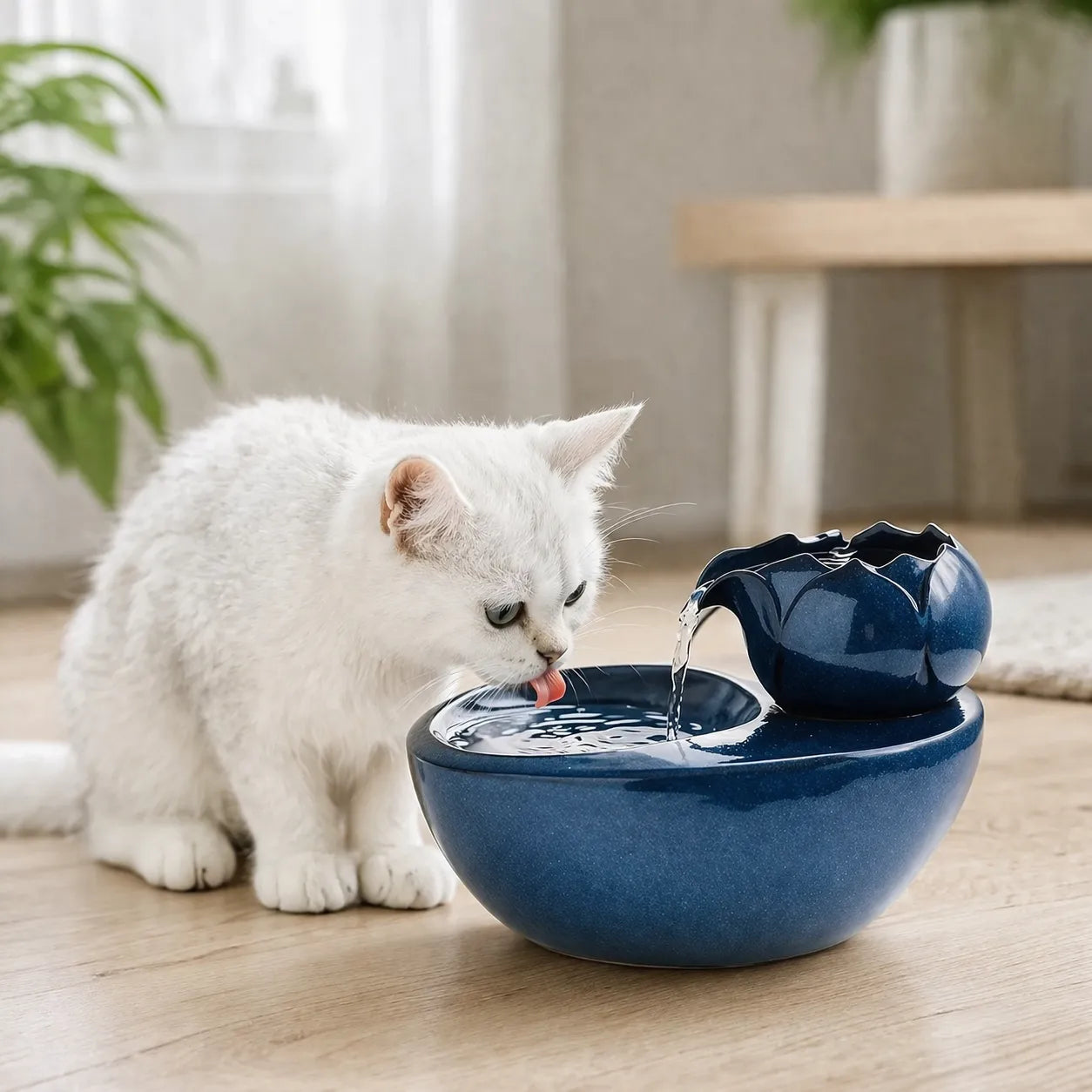 Fontaine à eau chat en céramique - Abreuvoir filtrant 1,5 L