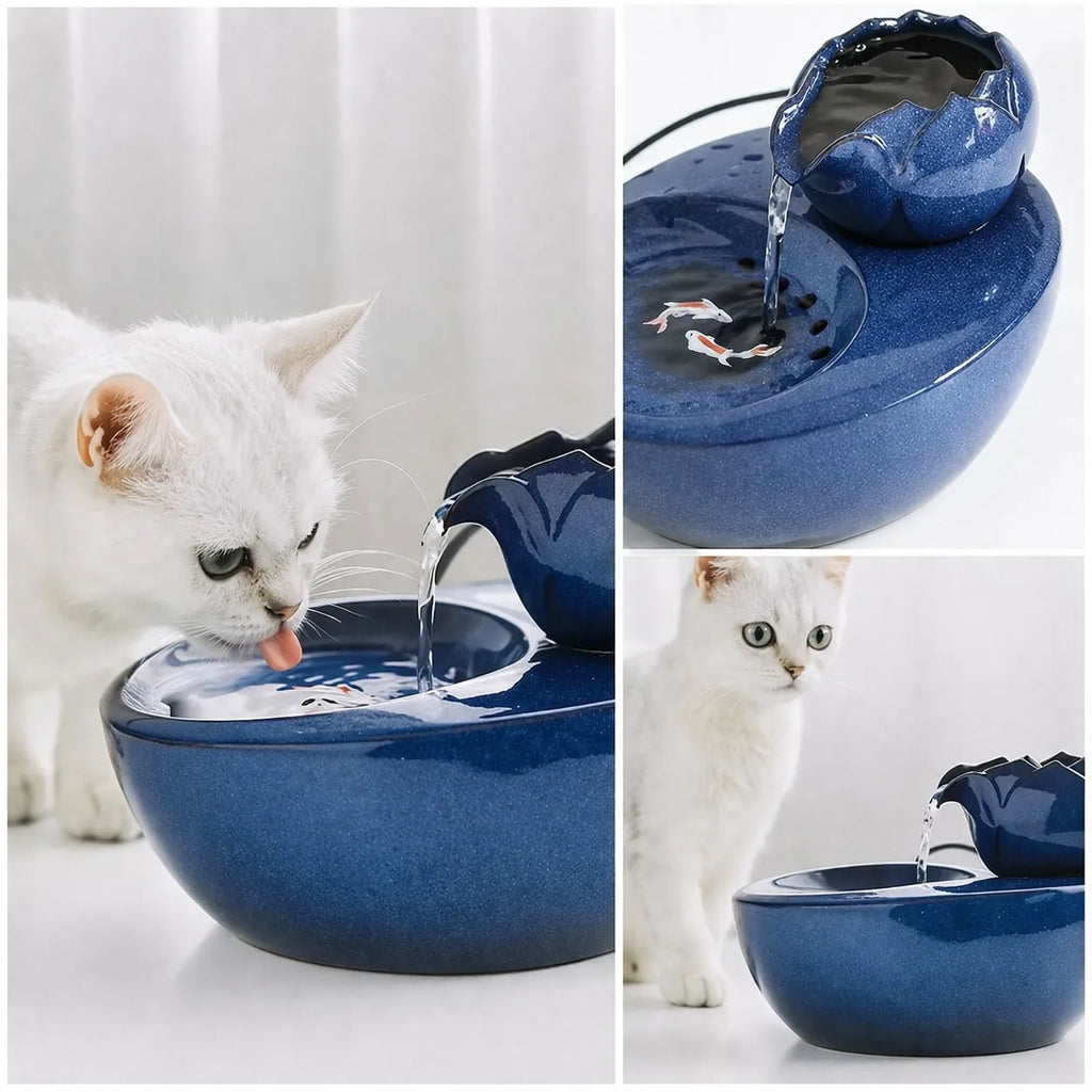 Fontaine à eau chat en céramique - Abreuvoir filtrant 1,5 L