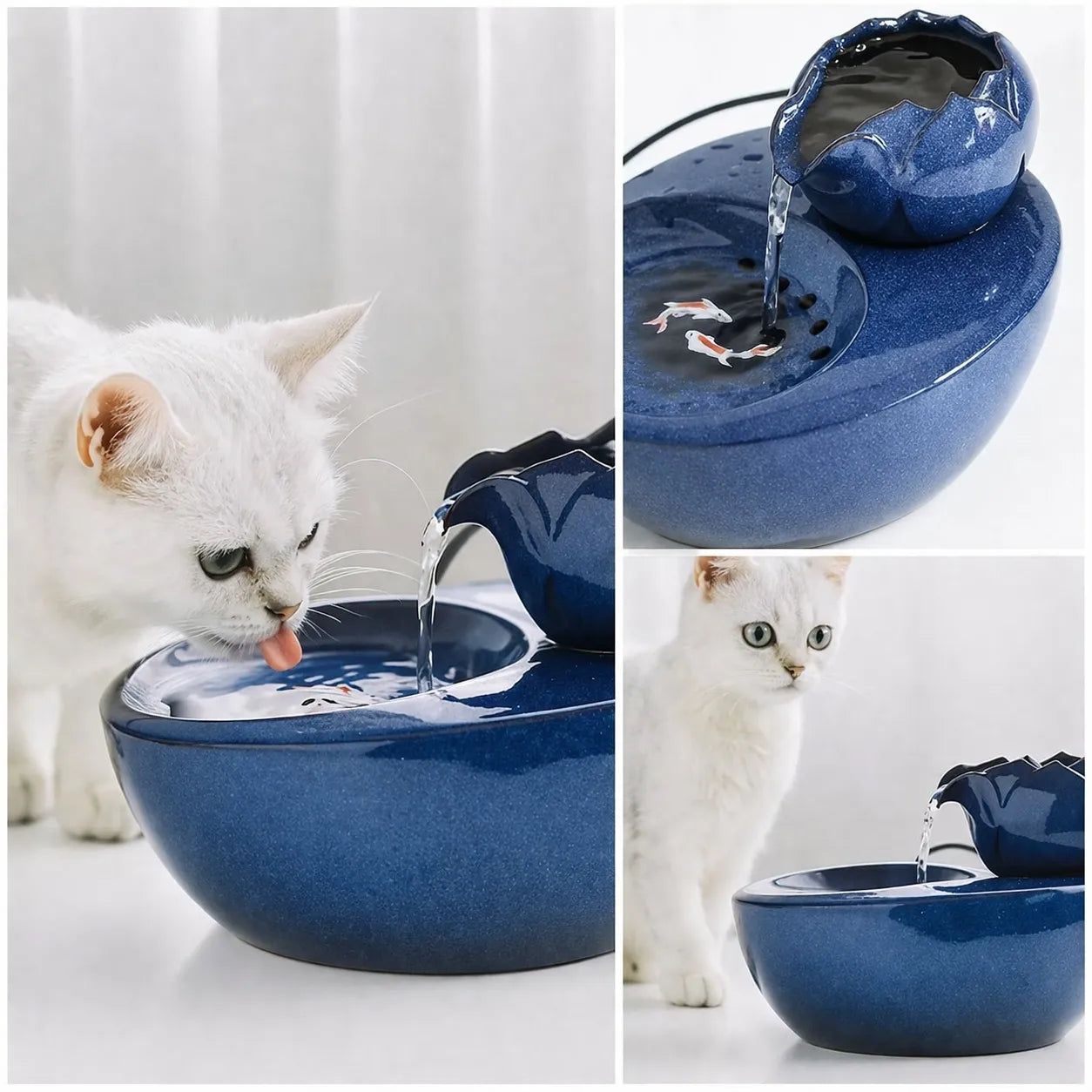 Fontaine à eau chat en céramique - Abreuvoir filtrant 1,5 L