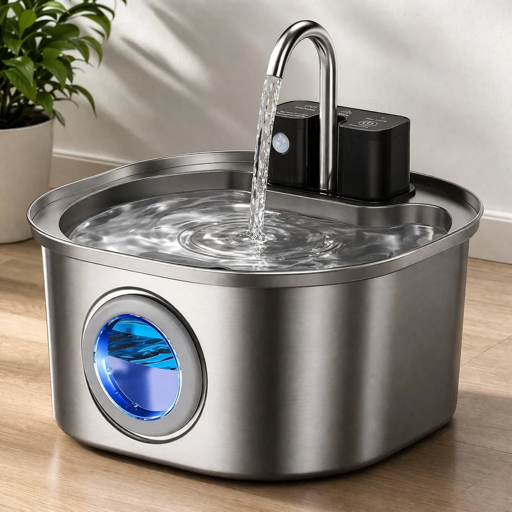Fontaine à eau inox chat - Sans fil 3 modes silencieuse