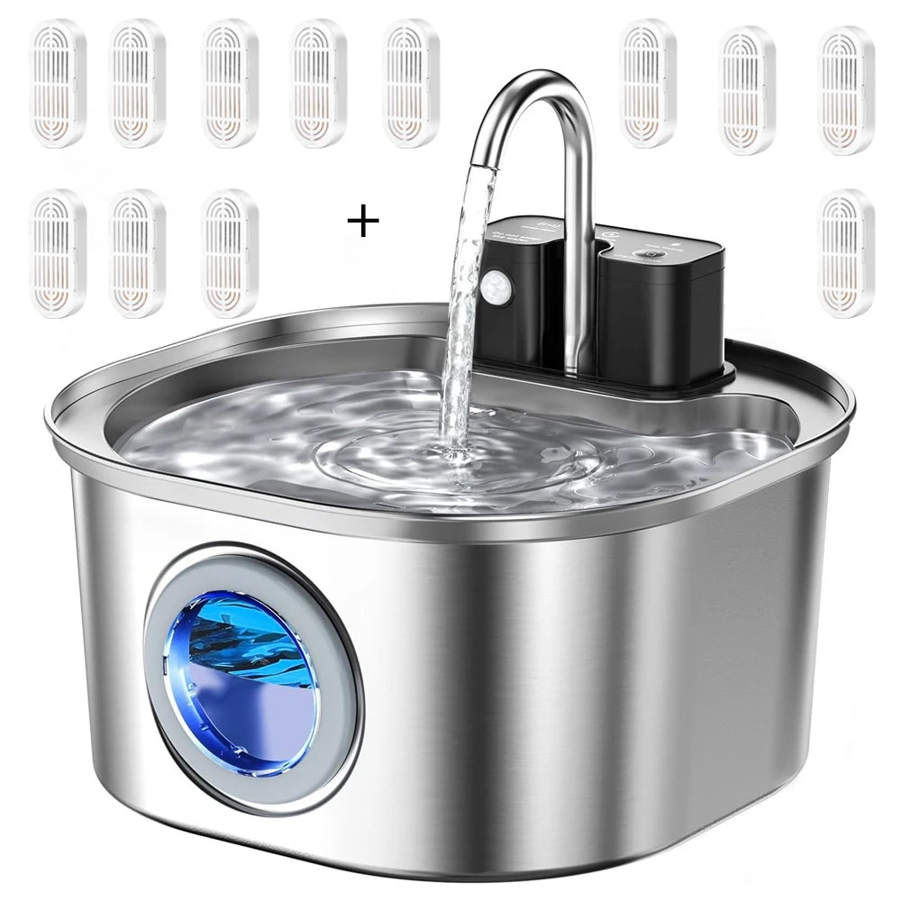 Fontaine à eau inox chat - Sans fil 3 modes silencieuse