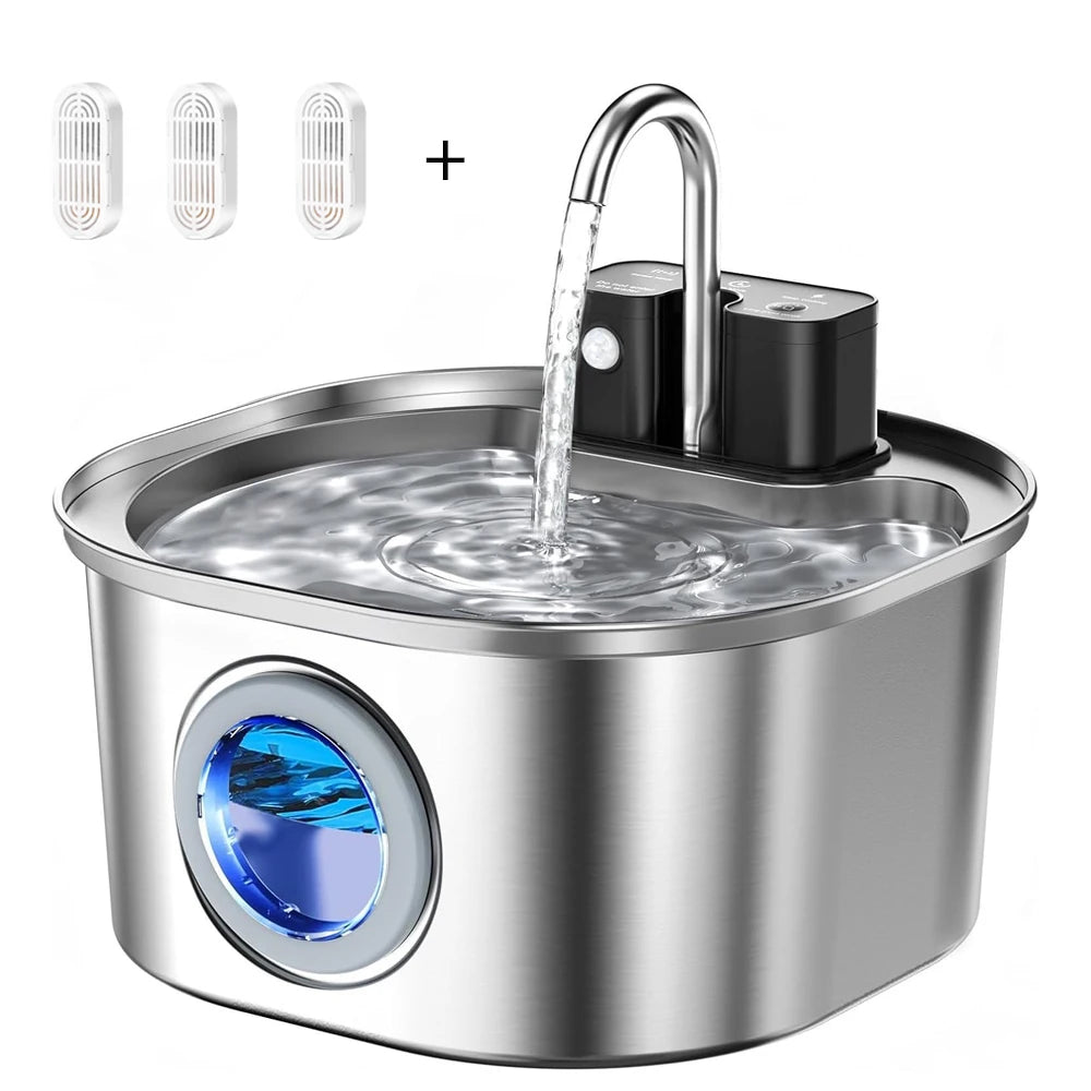 Fontaine à eau inox chat - Sans fil 3 modes silencieuse