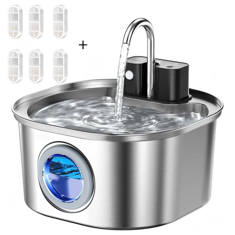 Fontaine à eau inox chat - Sans fil 3 modes silencieuse