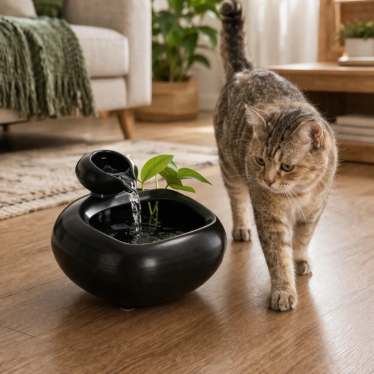 Fontaine à eau pour chat céramique - Cascade Feng Shui USB