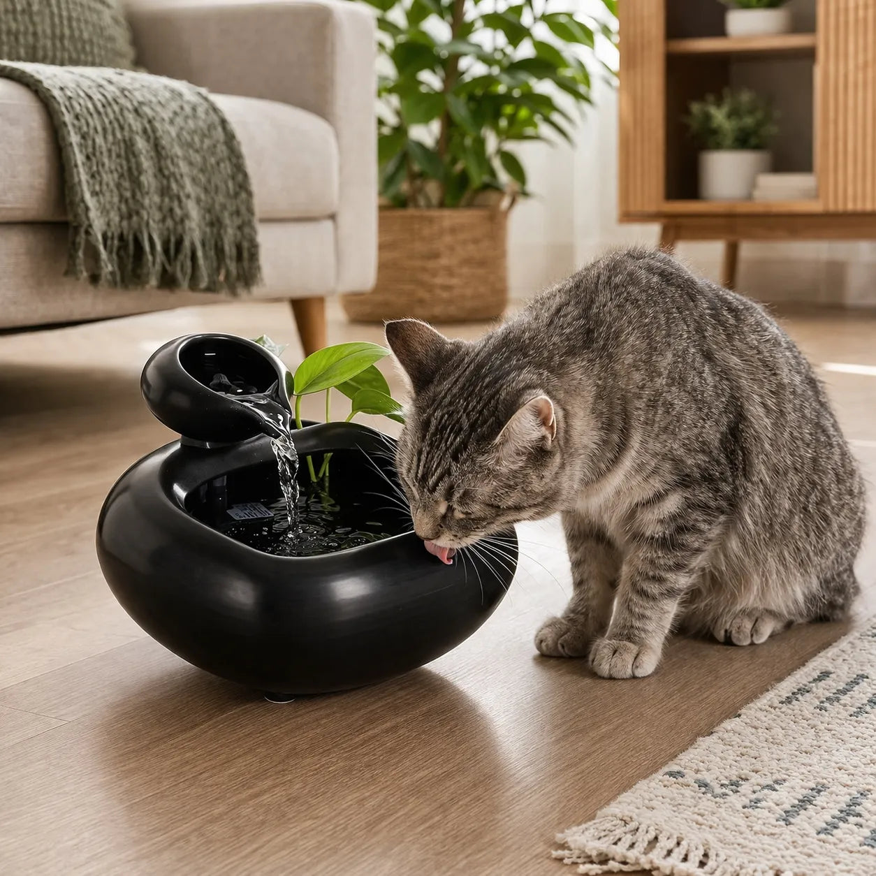 Fontaine à eau pour chat céramique - Cascade Feng Shui USB