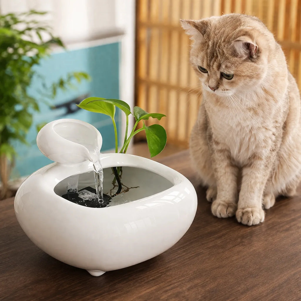 Fontaine à eau pour chat céramique - Cascade Feng Shui USB
