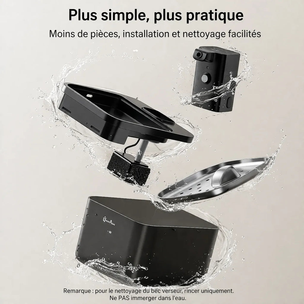 Fontaine à eau sans fil chat - Acier inoxydable 2,5 L
