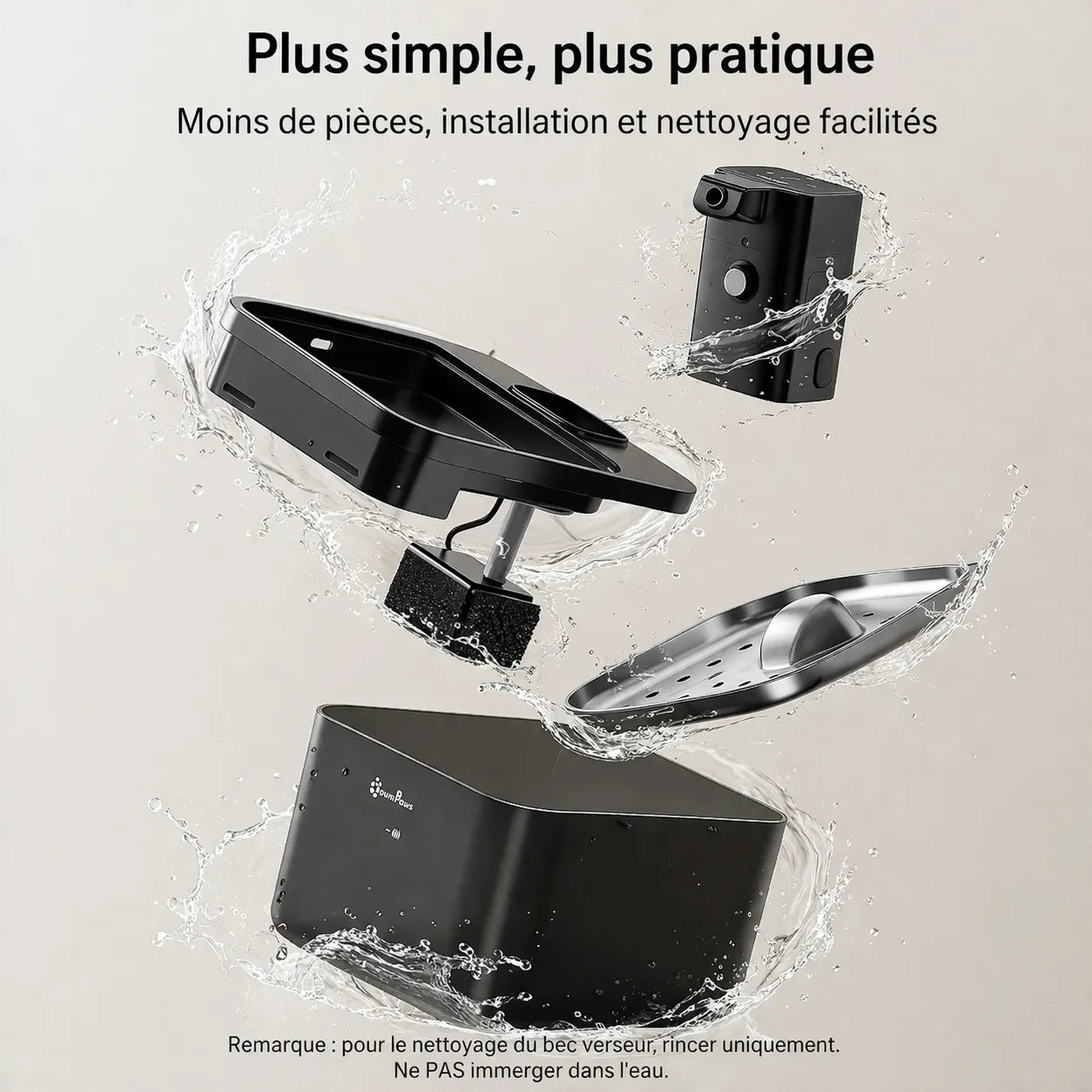 Fontaine à eau sans fil chat - Acier inoxydable 2,5 L