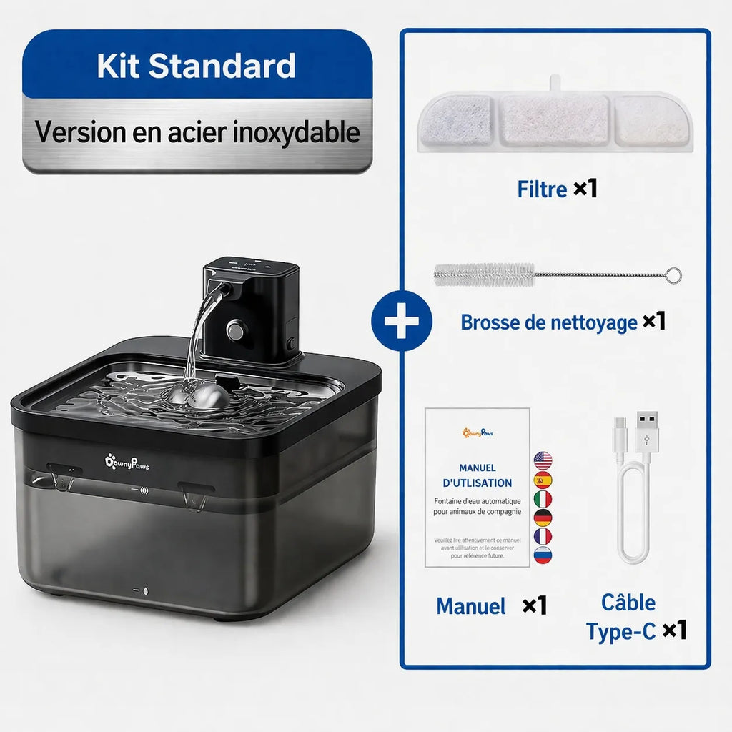 Fontaine à eau sans fil chat - Acier inoxydable 2,5 L