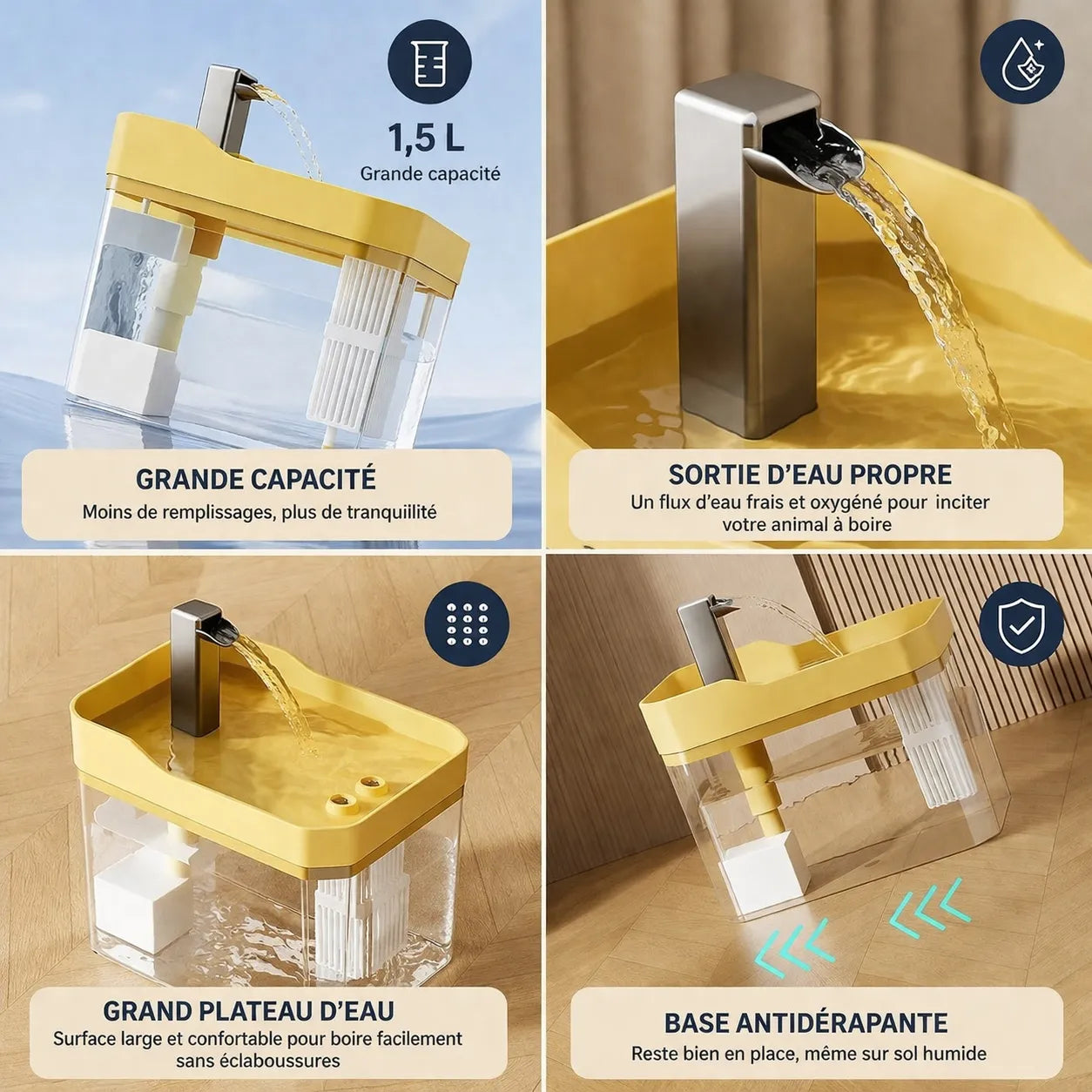 Fontaine filtrante pour chat - Distributeur eau silencieux 1,5L