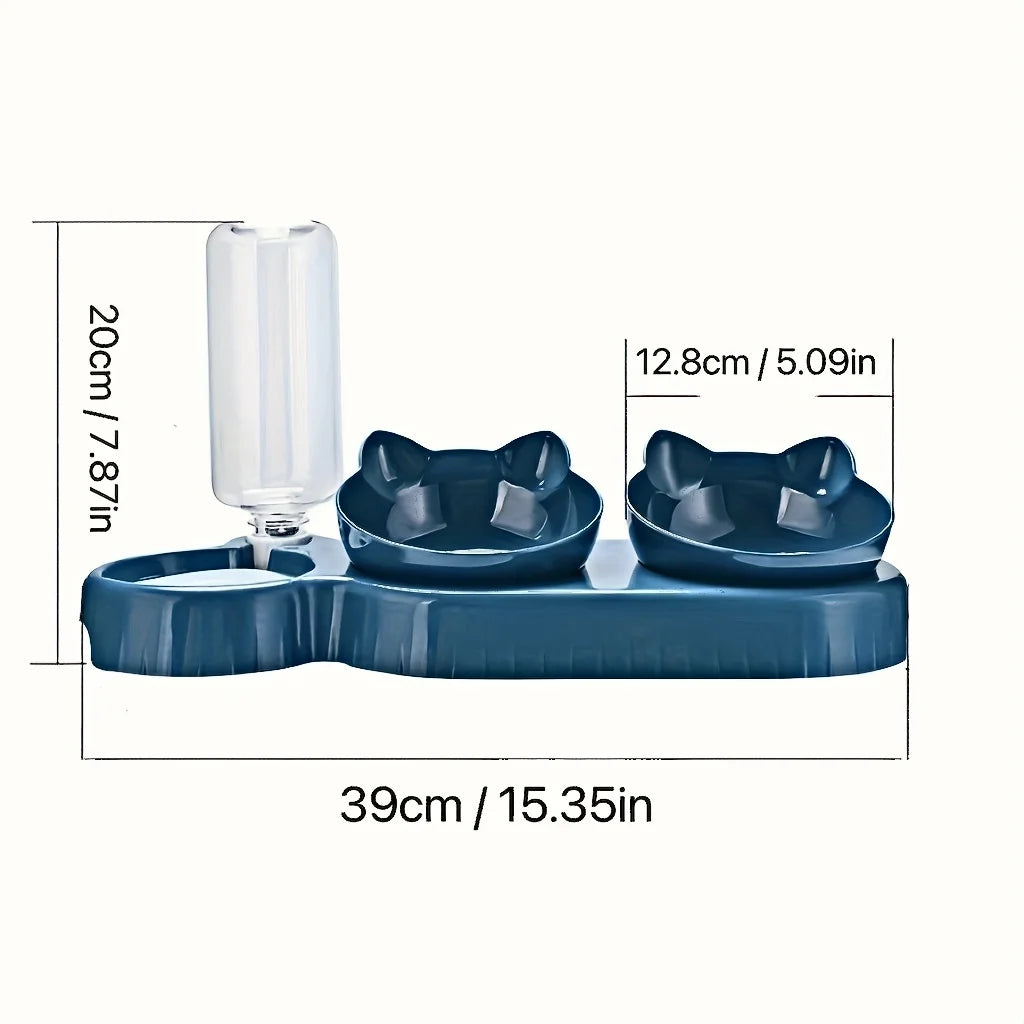 Gamelle chat 3 en 1 - Bols inclinés et distributeur d'eau