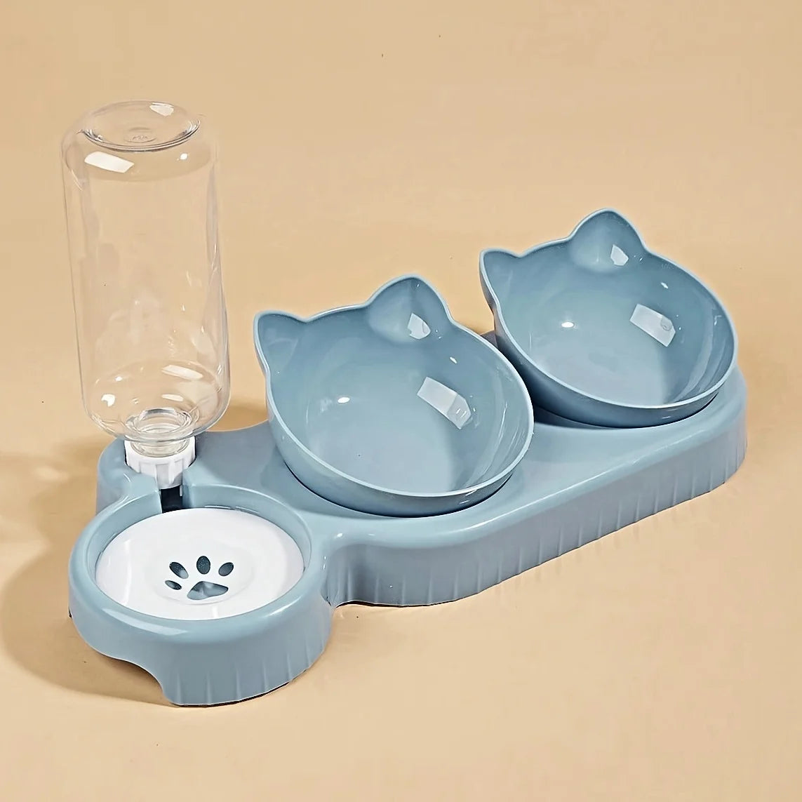 Gamelle chat 3 en 1 - Bols inclinés et distributeur d'eau