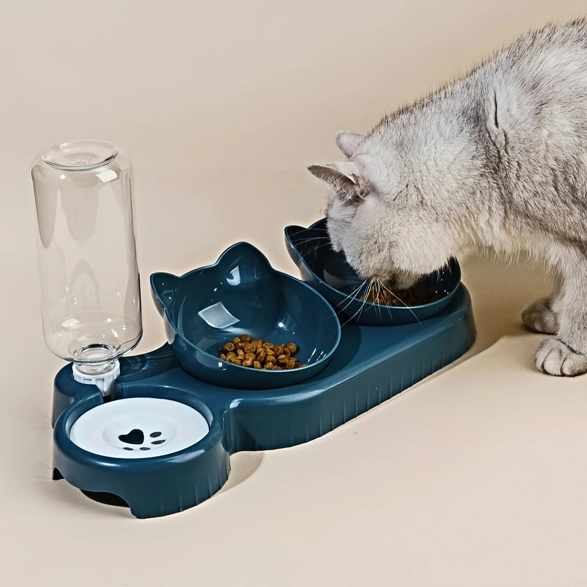 Gamelle chat 3 en 1 - Bols inclinés et distributeur d'eau