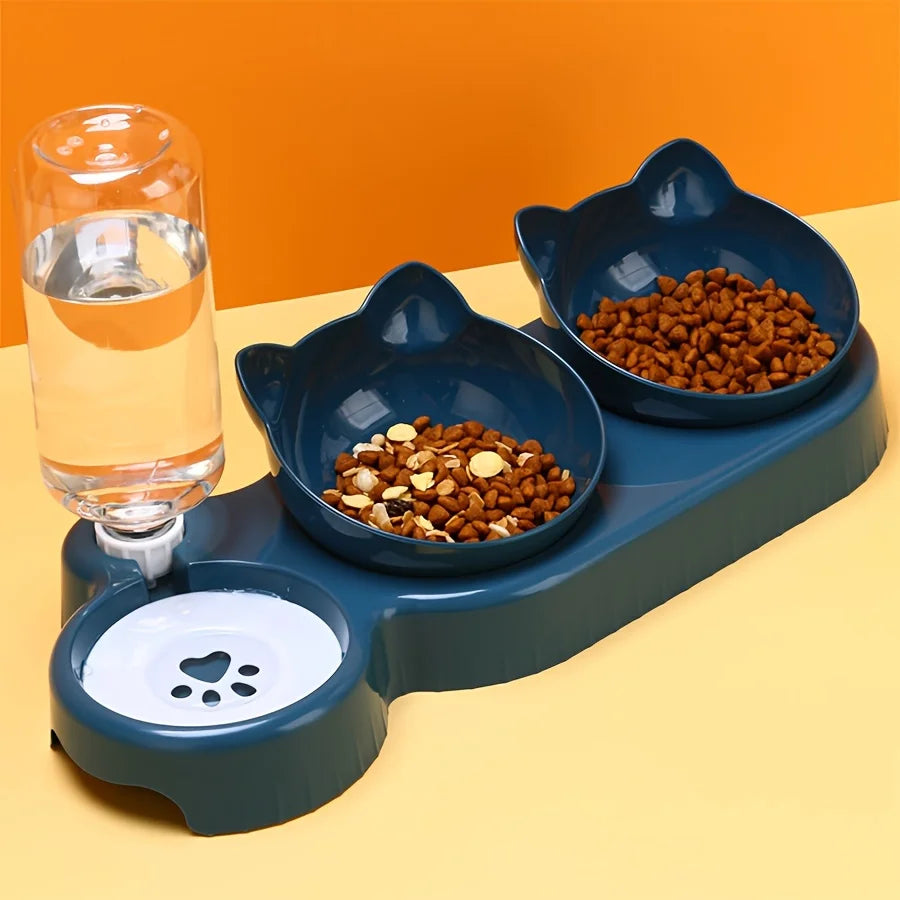 Gamelle chat 3 en 1 - Bols inclinés et distributeur d'eau