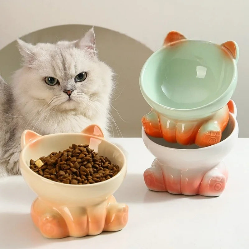 Gamelle chat céramique surélevée - Bol incliné protection cou