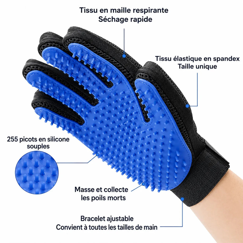 Gant brosse chat silicone - Toilettage massage anti-poils