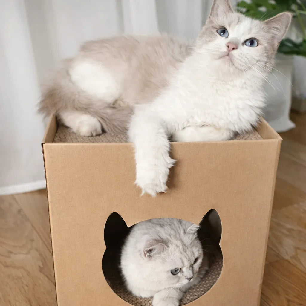 Griffoir en carton pour chat - Abri et surface à gratter