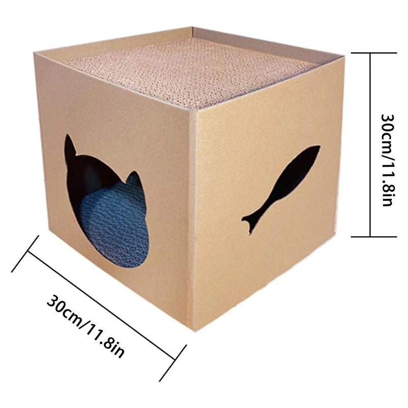 Griffoir en carton pour chat - Abri et surface à gratter