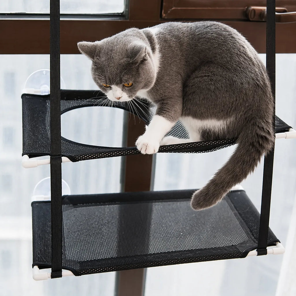Hamac pour chat à ventouses - Double étage respirant