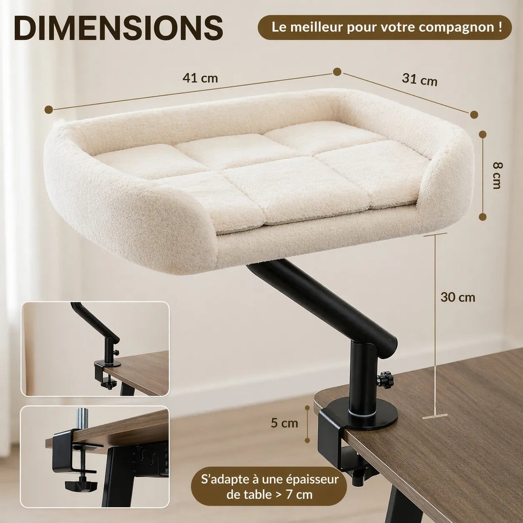 Hamac pour chat de bureau - Bras rotatif 360° et fixation pince