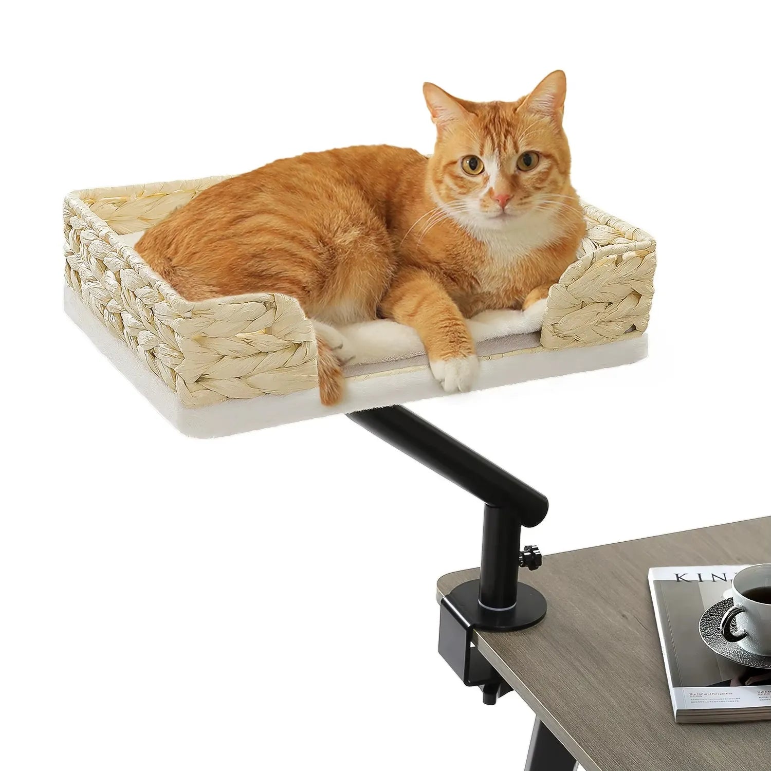 Hamac pour chat de bureau - Bras rotatif 360° et fixation pince