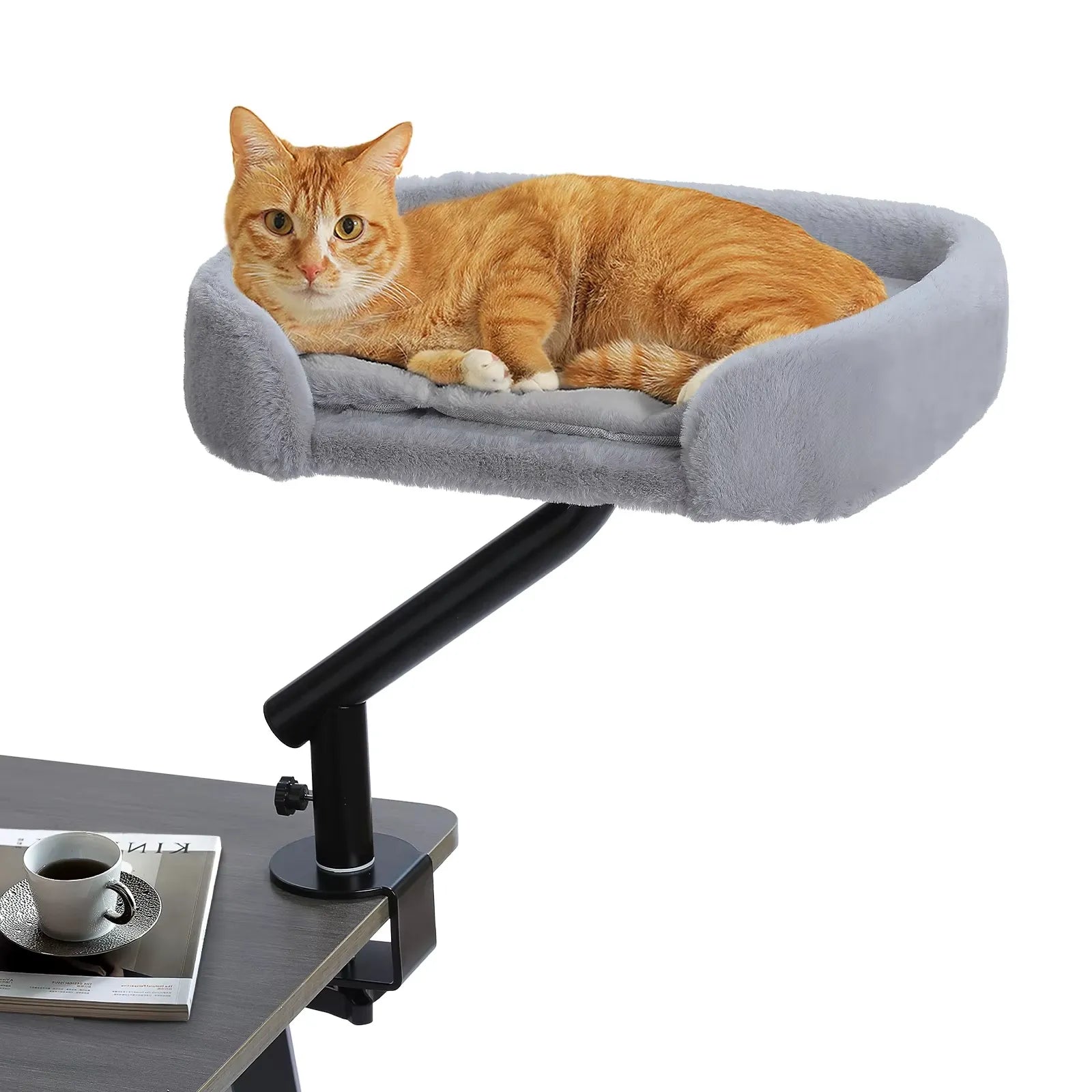 Hamac pour chat de bureau - Bras rotatif 360° et fixation pince