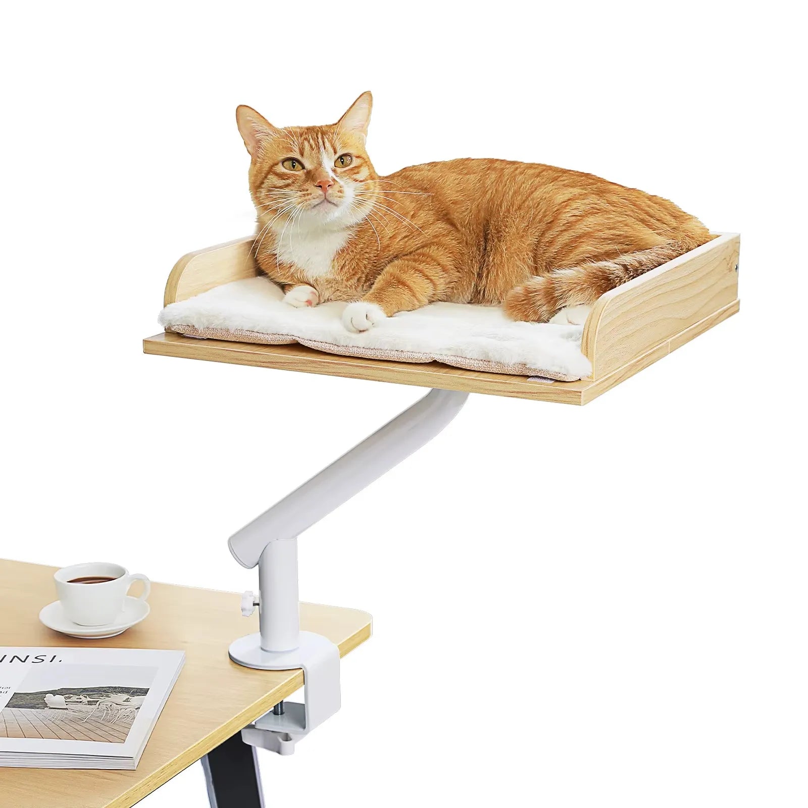 Hamac pour chat de bureau - Bras rotatif 360° et fixation pince