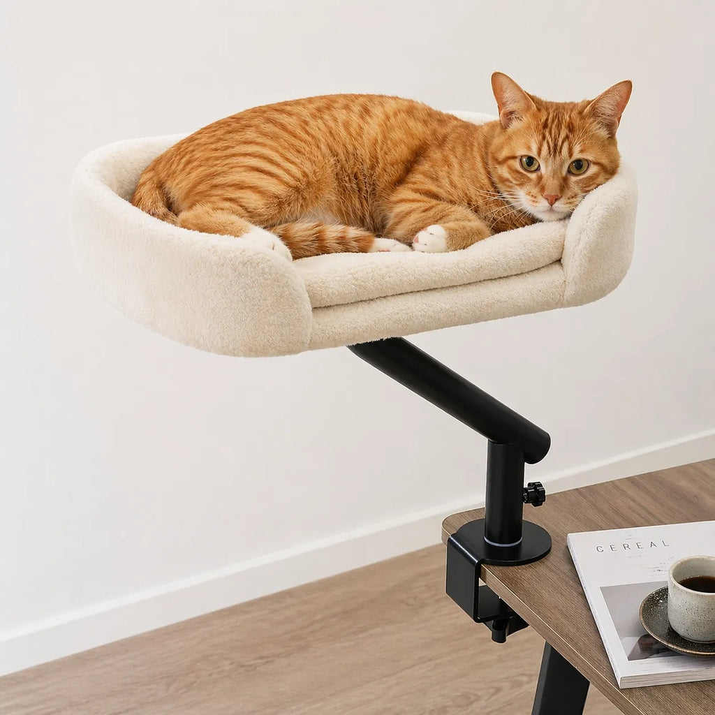 Hamac pour chat de bureau - Bras rotatif 360° et fixation pince