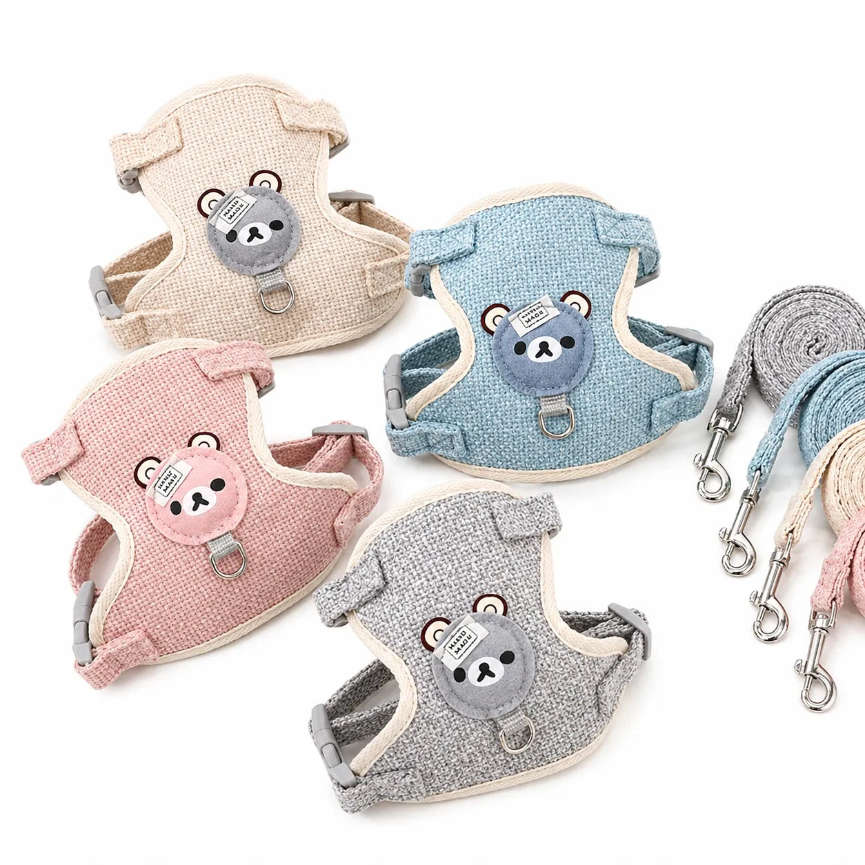 Harnais chat gilet doux - Design ours et laisse assortie