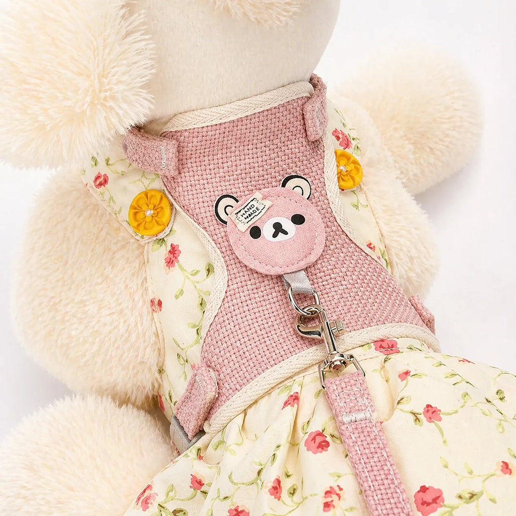 Harnais chat gilet doux - Design ours et laisse assortie