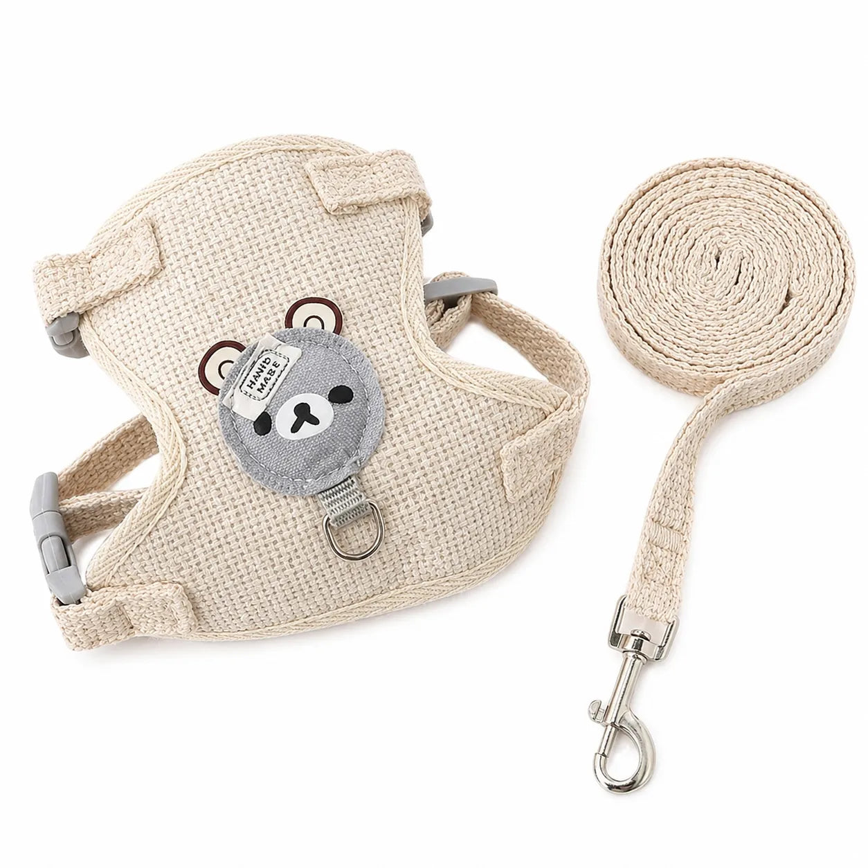Harnais chat gilet doux - Design ours et laisse assortie