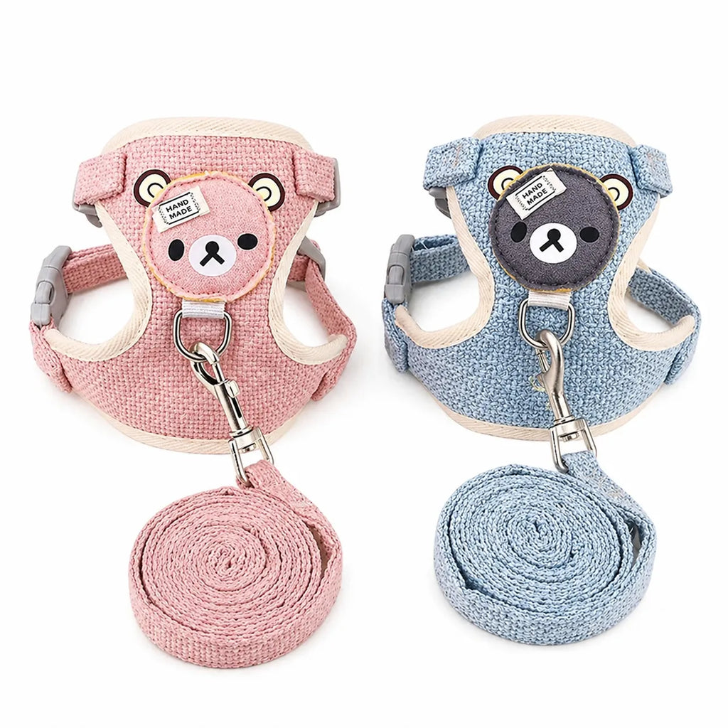 Harnais chat gilet doux - Design ours et laisse assortie