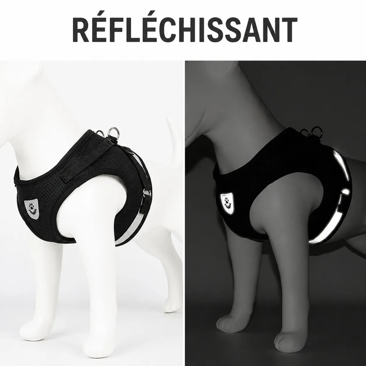 Harnais chat maille respirante - Réglable réfléchissant XS à XL