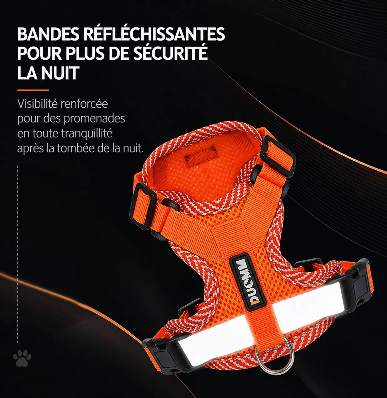 Harnais chat réfléchissant maille respirante - Laisse incluse