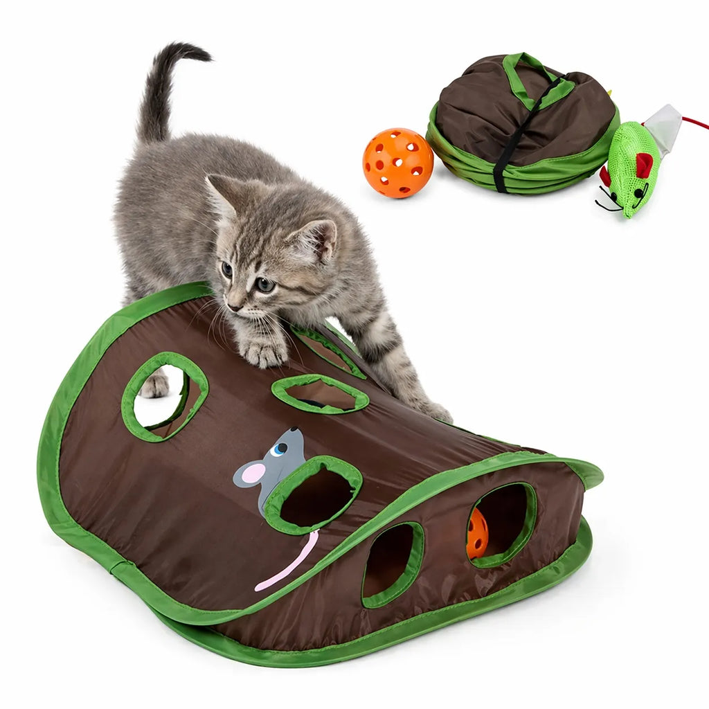 Jeu pour chat tunnel 9 trous - Jouet interactif souris et balle