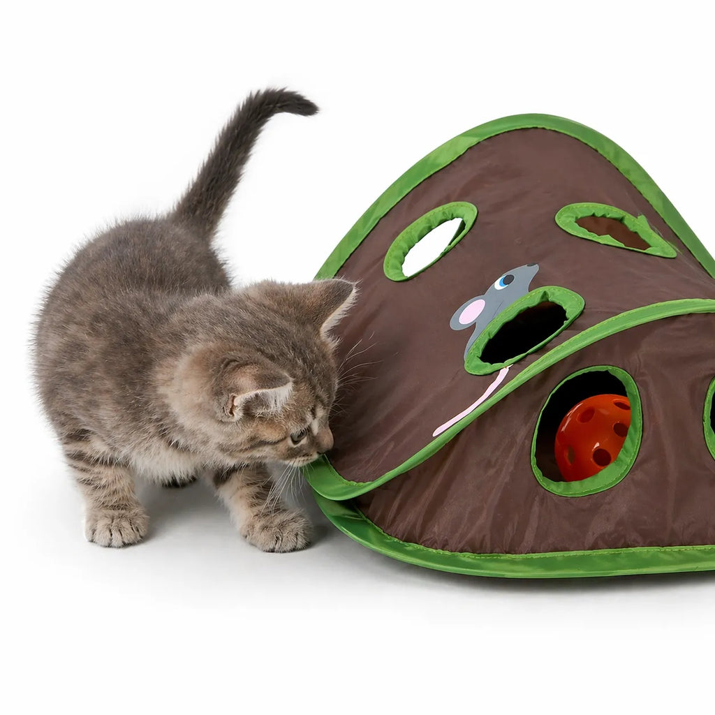 Jeu pour chat tunnel 9 trous - Jouet interactif souris et balle