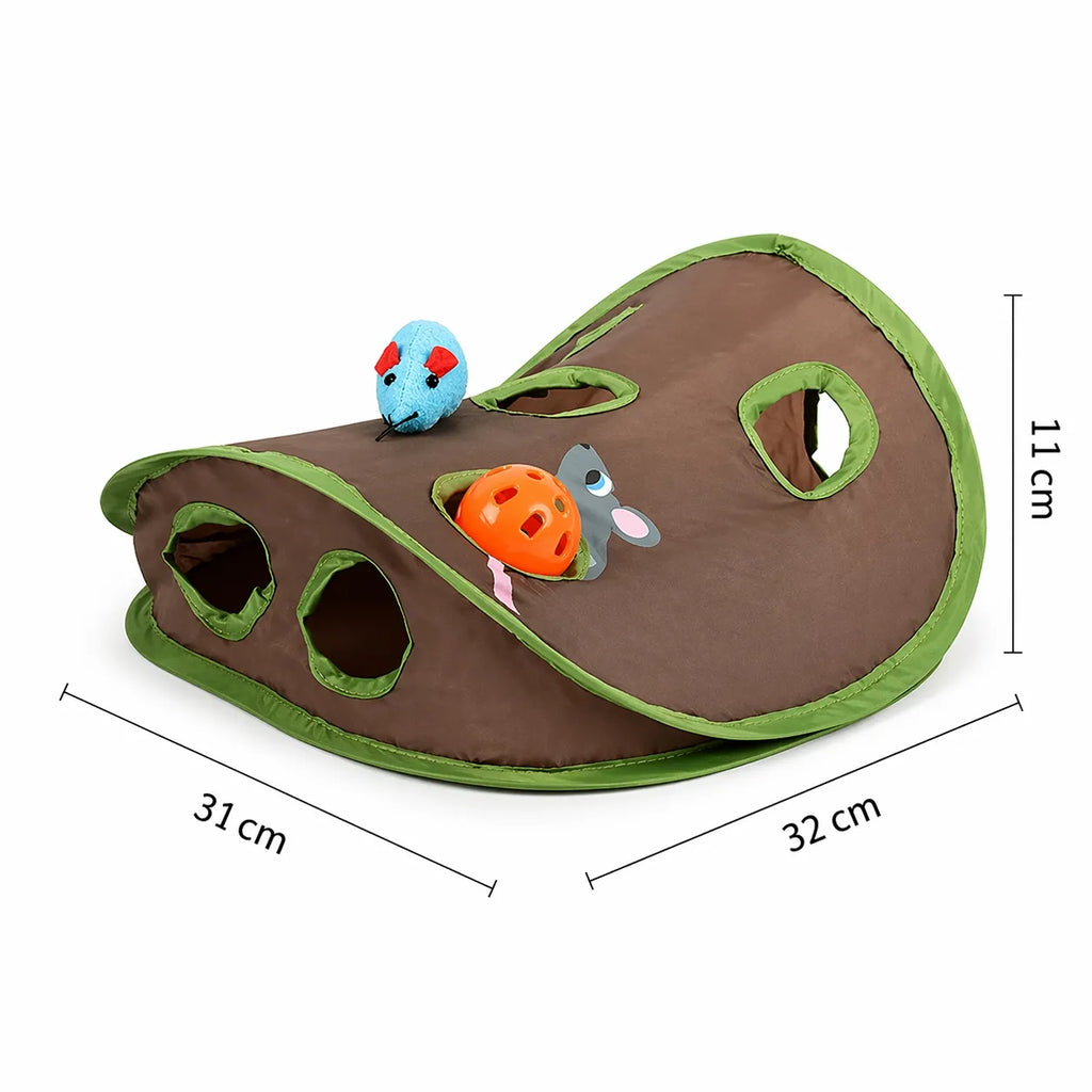 Jeu pour chat tunnel 9 trous - Jouet interactif souris et balle