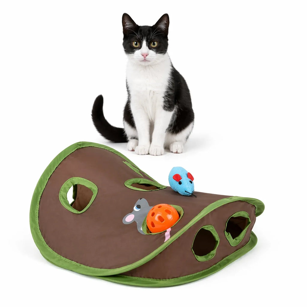 Jeu pour chat tunnel 9 trous - Jouet interactif souris et balle