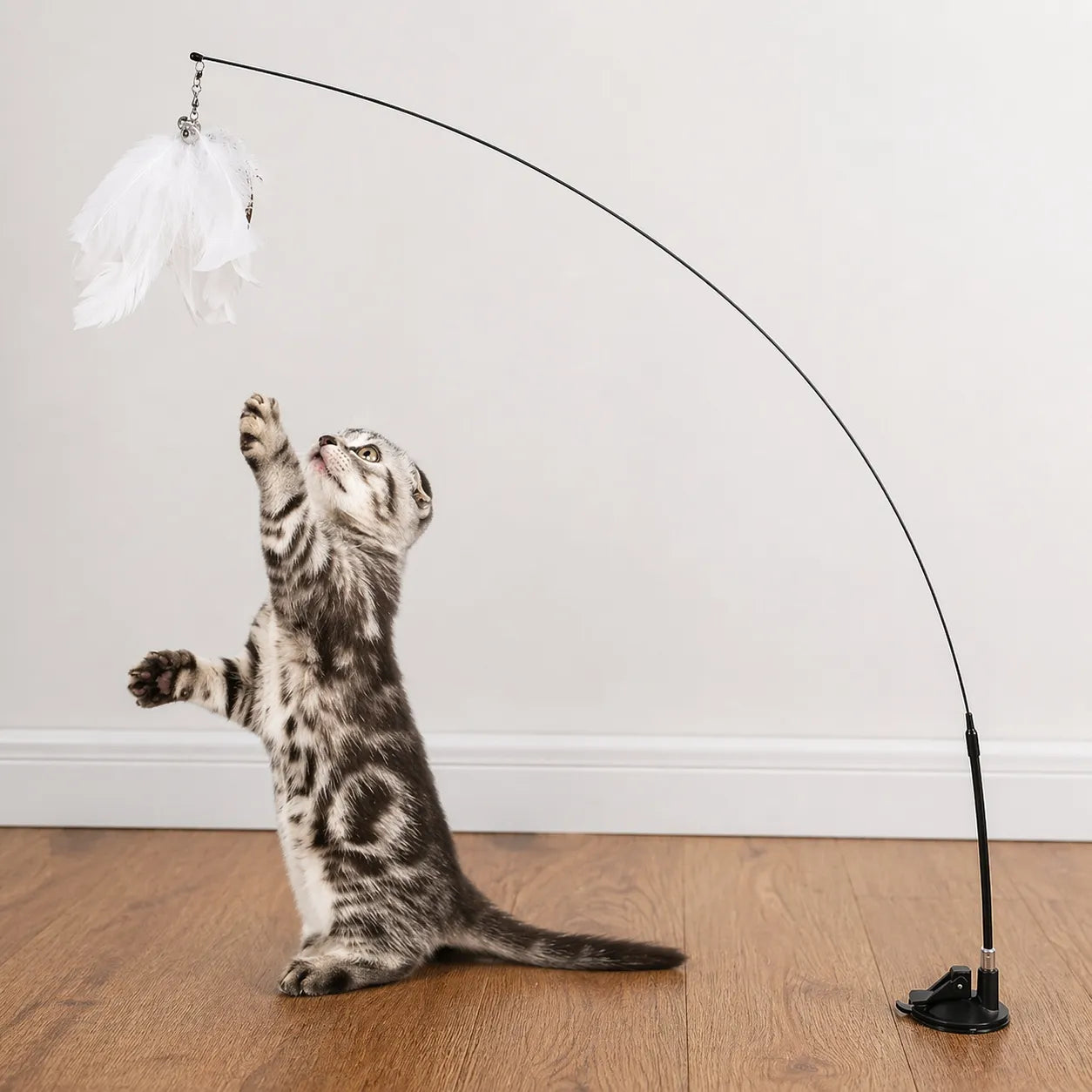 Jouet chat interactif baguette ventouse - Plumes naturelles