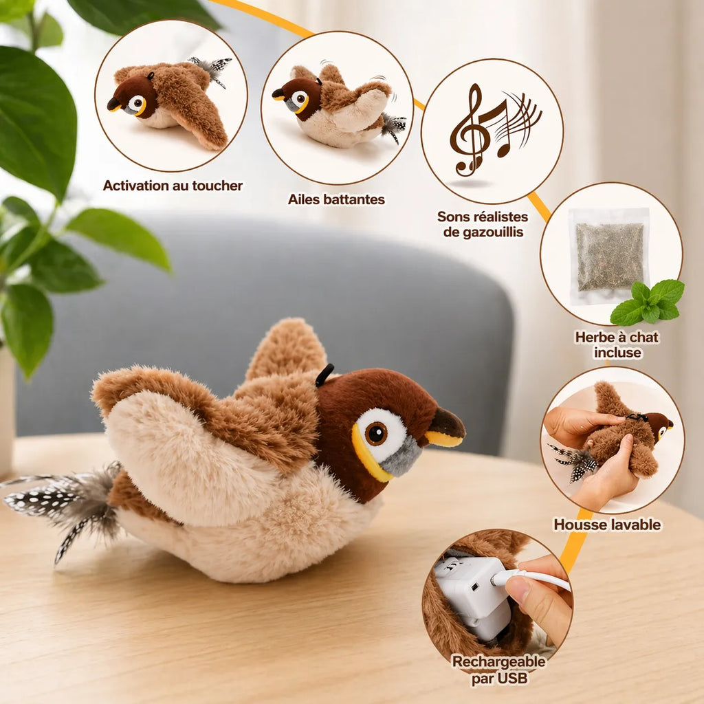 Jouet chat interactif oiseau battant | Rechargeable USB