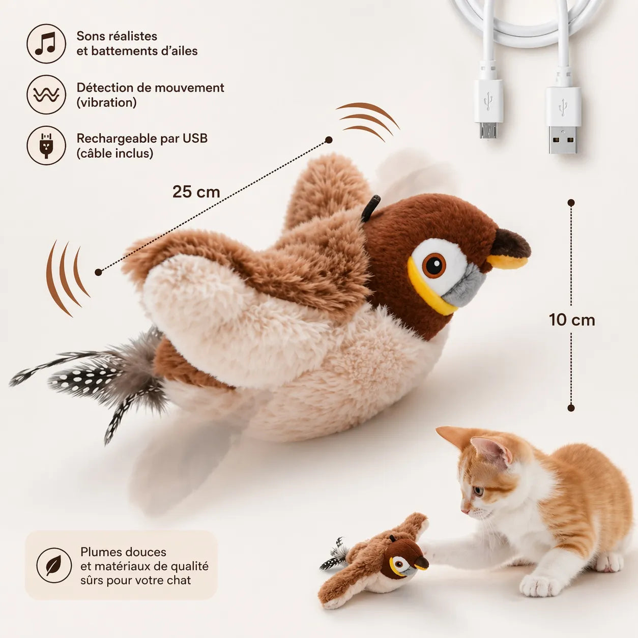 Jouet chat interactif oiseau battant | Rechargeable USB